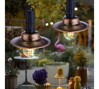 Lampe solaire LED suspendue, lampe de balcon, lanterne d'extérieur industrielle, métal foncé, verre transparent, DxH 15,5x50 cm, lot de 2