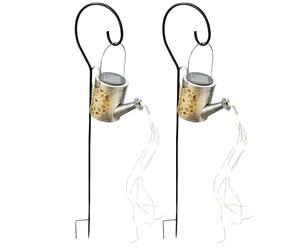 Lampe solaire enfichable arrosoir lampe de jardin d'extérieur en arrosoir design lampe enfichable argent, 24x LED blanc chaud, H 94 cm, jardin balcon allées pelouse, lot de 2