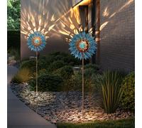 Lampe Solaire Éolienne de Jardin D'Extérieur Or Terrasses LED Hauteur 92 CM 2er