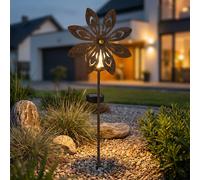 Décoration de jardin LED Lampe solaire Roue à vent Lampe de terrasse couleur rouille Lampe extérieure Piquet de terre, métal jaune, verre brisé, blanc chaud, LxH 20x50 cm