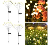 FIFlying Lot de 4 lampes solaires pour jardin extérieur, 8 lucioles LED, hauteurs améliorées, modes optionnels, lumière anti-luciole IP65, lampes solaires étanches pour allée, cour, patio