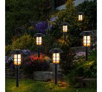 Lampe solaire décoration jardin pour extérieur piquet lampes solaires effet flamme piquet, plastique noir, batterie 6-8h, LED blanc chaud, DxH 12x43 cm, lot de 6
