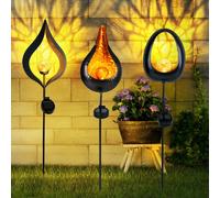Lampe solaire flamme jardin bâton solaire pour extérieur Décoration solaire de jardin pour extérieur avec piquet et effet flamme, métal verre, 1x LED, H 93 cm, lot de 3
