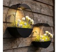 Applique murale solaire Vase à plantes Lampe d'extérieur LED Couleurs unies Métal D 25 cm, lot de 2