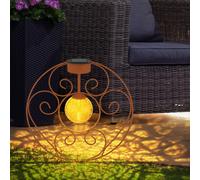 Lampe solaire boule de verre orientale couleur rouille lampe de jardin décorative piquet lumière solaire en métal pour l'extérieur, métal verre, 1x LED 0,06W blanc chaud, LxPxH 30x8,5x41 cm