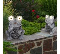 Lampe solaire grenouille grise figure solaire grenouille lampe d'extérieur aspect pierre solaire, batterie IP44, LED 2x 0,06 watts, LxlxH 17x14x21 cm, lot de 2