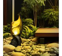 Lampes solaires solaires à flamme LED pour décoration de jardin extérieur Lampe solaire avec effet flamme, sculpture marron or avec effet lumineux enchanteur, 1x LED blanc chaud, H 36 cm
