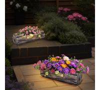 Lampe Solaire Extérieur Décoration de Jardin Pot Fleur Planteur Tronc LED 2er