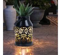 Lampes solaires pour décoration de balcon extérieur motif décoration de jardin lanterne solaire en métal jardinière suspendue, noir, LED, DxH 10x16 cm