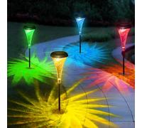 Lampe Solaire Exterieur Jardin, Joltix 4 Pack Éclairage de Jardin Solaire Éxtérieur avec Colorée LED et Blanche Chaude, Éclairage Solaire Lumière Étanche pour Allée,Patio,Pelouse,Cour,Chemin,Trottoir
