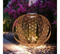 Lampe solaire boule solaire aspect rouille pour extérieur rouille lampe solaire de jardin boule orientale, avec effet lumineux et piquet de sol, 1x LED blanc chaud, D 30 cm