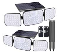 Lampe Solaire Exterieur, [Lot de 2] Lumière Solaire Extérieure avec Détecteur de Mouvement IP65 Étanche 3 Modes LED Lampes Solaires Projecteur 3 Têtes Éclairage Mural pour Outdoor Jardin Garage Cour