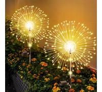 FIFlying Lot de 2 lampes solaires pour extérieur de jardin - 120 LED - Feux d'artifice - Prise solaire - Pissenlit - IP65 - Lampes solaires pour patio, pelouse, décoration de fête