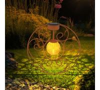 Lampe solaire boule de verre orientale couleur rouille lampe de jardin décorative piquet lumière solaire en métal pour l'extérieur, métal verre, 1x LED 0,06W blanc chaud, LxPxH 30x8,5x41 cm