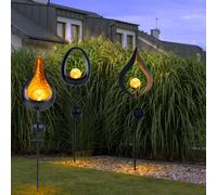 Lampe solaire flamme jardin bâton solaire pour extérieur Décoration solaire pour extérieur avec piquet de sol et effet flamme, métal verre, 1x LED, H 93 cm, lot de 3