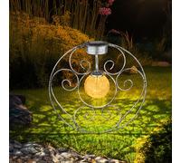 Lampe solaire boule de verre orientale lampe décorative lampe de jardin lampe solaire en métal pour l'extérieur, verre métallique, piquet de terre, 1x LED 0,06W blanc chaud, LxPxH 30x8,5x41 cm