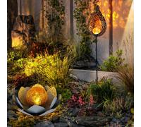 Lampe Solaire Extérieure Ampoule à Enficher Lotus LED Effet Crackle 2er Set
