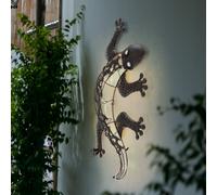 Lampes murales solaires pour l'extérieur figurine de jardin d'animaux figurine de lumière solaire gecko pour montage mural, métal de couleur bronze, chacune 1x LED, LxH 50x25 cm