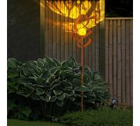 Lampes solaires pour extérieur jardin lampe à brancher IP44 batterie lampes solaires jardin, tournant, métal rouille verre ambre craquelé, 1x LED 3000K, DxH 14.5x90cm