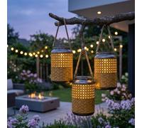Lanterne solaire lumineuse d'extérieur, lanterne solaire décorative bohème, lanterne solaire pour jardin extérieur, à suspendre, LED, DxH 12 x 16 cm, lot de 3