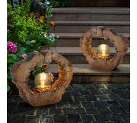 Lampe Solaire Extérieure de Jardin Décorative Optique Bois Exotique LED 2er Set