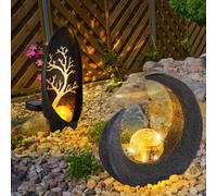 Lampe Solaire Extérieure de Jardin LED Lune Sculpture Crackle Verre 2er Set