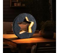 Décoration de jardin lumière solaire pour l'extérieur, décoration de table, pierre dorée optique étoile, ronde grise, LED blanc chaud, LxH 31x29,5 cm