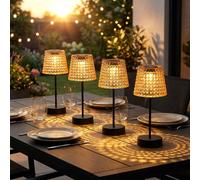Lampe solaire d'extérieur LED Lampe de table Décoration de jardin Lampe cristal, plastique noir ambre, batterie IP44, 3000K blanc chaud, 4 pièces, H 29 cm
