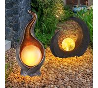 Ensemble de 2 luminaires extérieurs LED chemin jardin décoration flamme lune or argent brun noir