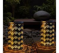 Lanterne solaire lanterne solaire argent antique lampe d'extérieur effet de lumière, perforations décoratives, métal, 1x LED 0,06W blanc chaud, DxH 11x19 cm, lot de 2