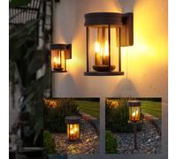 Lampe Solaire Extérieure Lanterne LED Bougie Feuer-Effekt Verre Noir 2er Set