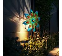 Décoration de jardin Roue à vent LED Lampe solaire Lampe de terrasse multicolore Lampe extérieure Piquet de terre, métal cuivré, verre brisé, blanc chaud, LxH 20x50 cm