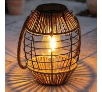 Lampe Solaire Extérieure Lumière de Jardin Boho Chanvre Batterie Inox LED H