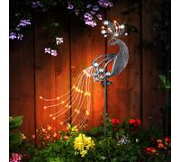 Lampe Solaire Extérieure Paon Argent Déco Terrassenleuchte LED Pointe H 88 CM