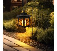 Lampe solaire enfichable, lampe solaire, piquet de terre, lampes solaires, terrasses, lumière vacillante, lampes solaires d'extérieur enfichables au design lanterne, métal noir, 1x LED, LxlxH 14,3x14,