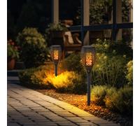 Lampe Solaire Extérieure Spots à Encastrer LED Pointe Noir Effet Feu 2er Set