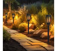 Lampe solaire effet feu torche solaire effet flamme lampe de jardin torche noire, plastique, ampoule LED orange, H 50 cm, lot de 4