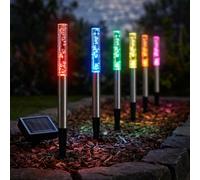 Lampe solaire à piquet Lampe solaire extérieure changement de couleur bulles d'air jardin, acier inoxydable plastique, RGB LED changement de couleur, DxH 1,7x29,5 cm, 6 pièces
