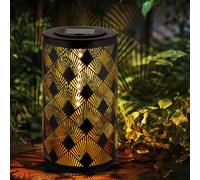 Décoration de jardin Lampe solaire LED Lampe suspendue Effet de flamme Lampe de terrasse Lampe extérieure, métal doré, noir, blanc chaud, DxH 12x32,5 cm