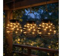 Lampe solaire LED Nid d'abeille Lampe à suspendre Spirale solaire anthracite Lampe d'extérieur, 18x LED blanc chaud, D 15 cm, lot de 3