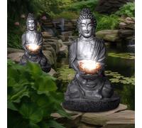 Lampe solaire Bouddha décoration de jardin Feng Shui Lampe solaire Bouddha, gris, 1x 0,06 watt, DxH 18x28 cm, lot de 2