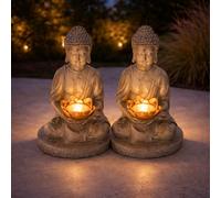 Lampe Solaire Figurine de Jardin Lampe Décorative LED Feng-Shui Bouddha Gris 2x