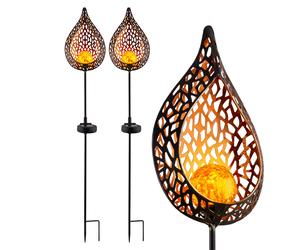Lampe solaire flamme jardin solaire bâton pour extérieur Décoration solaire jardin pour extérieur, avec piquet et effet lumineux, verre craquelé, 10x LED blanc chaud, H 90 cm, lot de 2