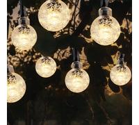 Lampe solaire guirlande lumineuse noir extérieur lumière LED décorative lampe de patio, boules étanche batterie 6-8m, 20x LED 2700K blanc chaud, DxL 1.8x280 cm, lot de 2