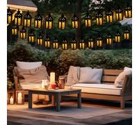 Guirlande lumineuse LED solaire extérieur lampe solaire décoration balcon en forme de lanterne, plastique noir, LED blanc chaud, L 200 cm, terrasse