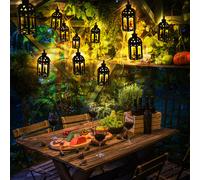 Guirlande lumineuse LED solaire extérieur lampe solaire décoration balcon en forme de lanterne, plastique noir, LED blanc chaud, L 200 cm, terrasse