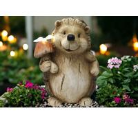 Lampe solaire Hérisson avec papillon 33,5 cm Aspect bois Grande figurine animale 3 kg Décoration de jardin Figurine décorative