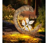 Lampe solaire de jardin aspect bois, décoration de jardin, lampe solaire lune pour l'extérieur, branche argentée, LED 3000K blanc chaud, LxH 24x52 cm