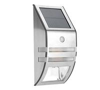 Lampe Solaire Jardin Extérieur 2 LED Capteur de Mouvement PIR Solaire 3-5m Éclairage Imperméable Acier Inoxydable Terrasse Escalier Chemin Patio Allée Porte Pont Spot Luminaire(argent+blanc pur)