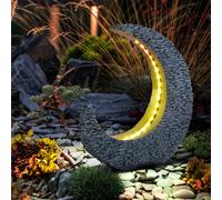 Lampes solaires de décoration de jardin pour l'extérieur Décoration de table table de jardin Lampe, aspect pierre de croissant de lune gris or, LED blanc chaud, LxH 28 x 31 cm